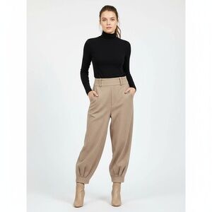 Free People Brushed Ballon Trousers Womens Size 10 Beige High Waisted Two Button